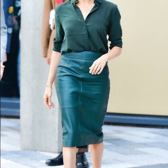 Talbots Dresses & Skirts - Green Aline Leather Skirt MIDI